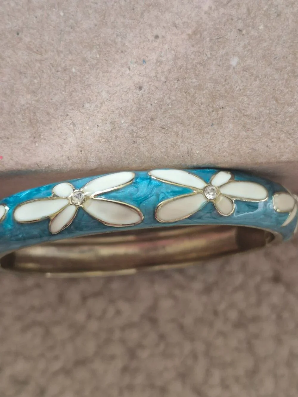 Aolani Turquoise Enamel Bangle Bracelet Plumeria Flower w/Cubic Zirconia Mint!